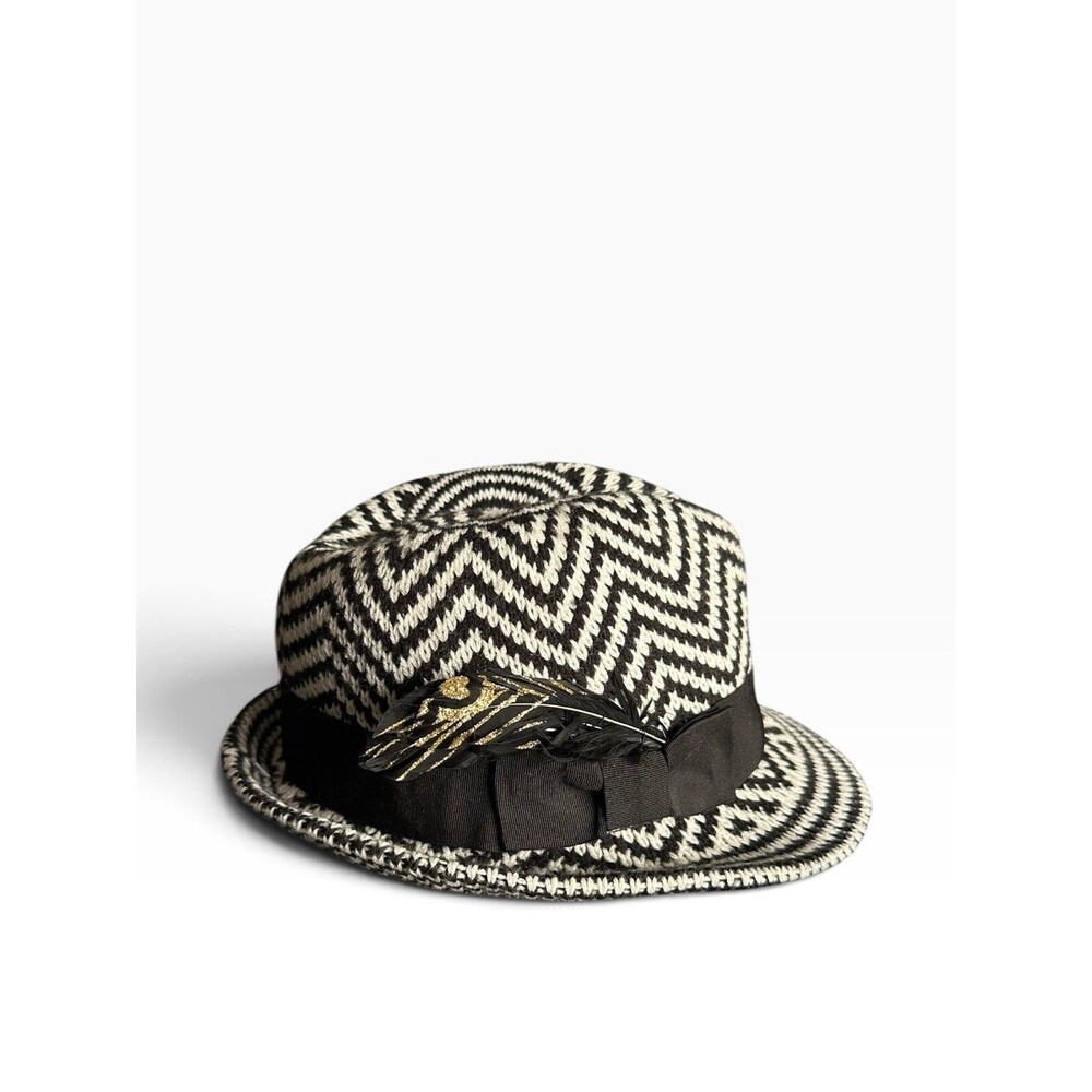Harlem Renaissance Panama Style Fedora Hat Feather Costume Musician Hipster